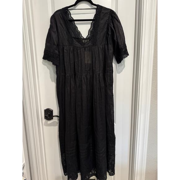 MSRP $139 👗NWT See You Soon Linen-Blend Crochet Maxi Dress – Size M | Black 👗 - Picture 2 of 7